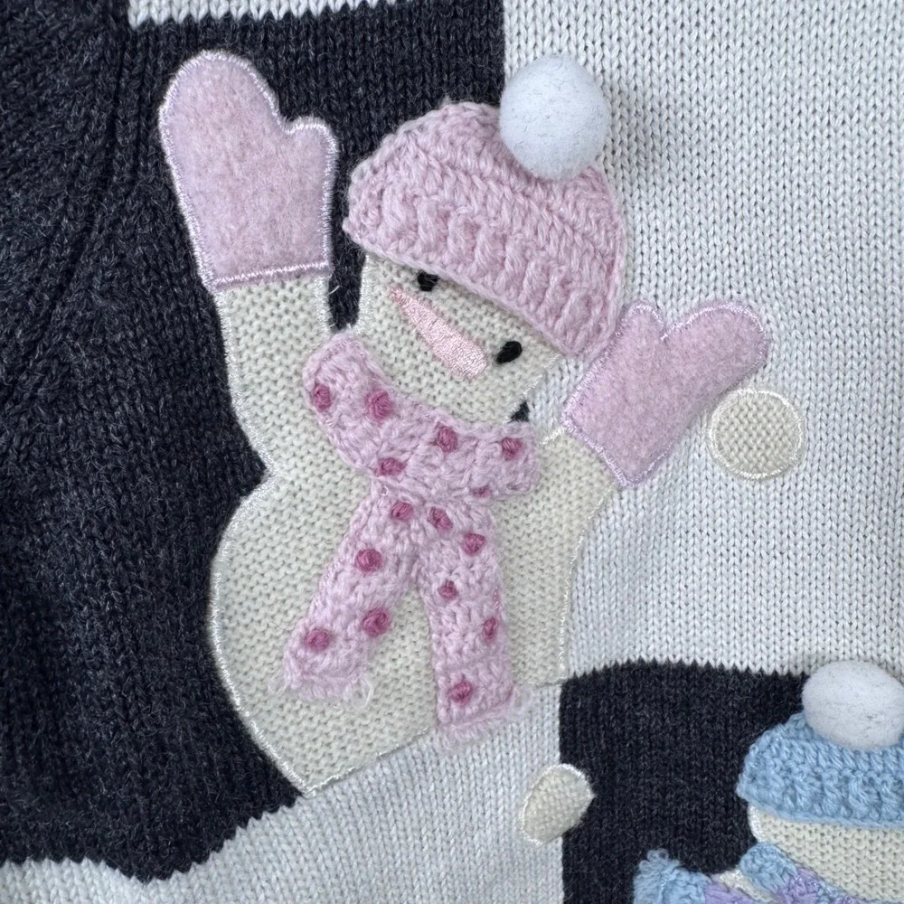 VTG Marisa Christina Cardigan M Patch Snowman Winter Holiday Ugly Sweater Retro